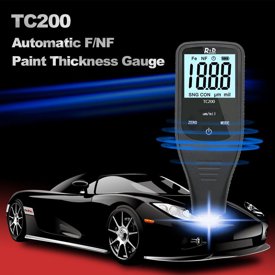 TC200 Coating Thickness Gauge Backlight LCD Film measurement composite Auto Car Paint Thickness Meter withUS RU Manual Fe/NF