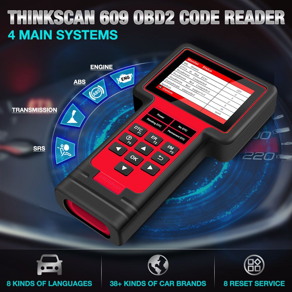 Thinkcar TS609 OBD2 Scanner ECM TCM ABS SRS System Diagnostic tool with Oil Brake TPMS SAS ETS Injec BMS DPF Reset free update