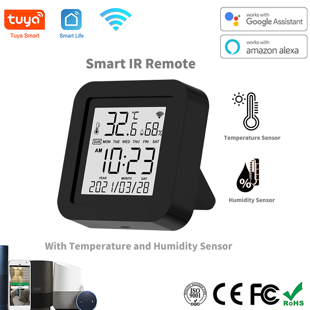 Tuya WiFi Smart IR Remote with Temperature Humidity Sensor Date Display for Air Conditioner TV AC Works with Alexa,Google Home