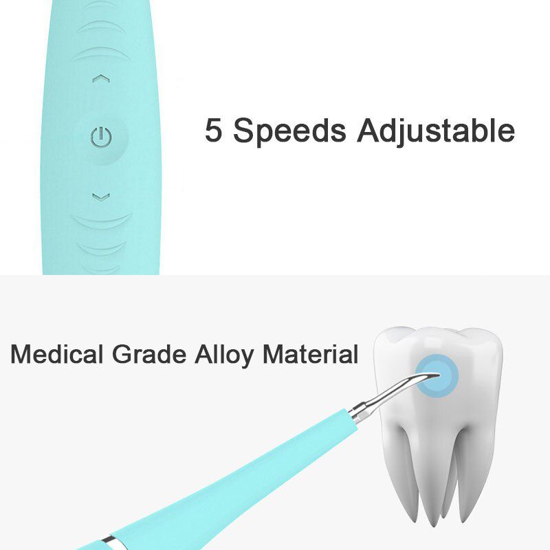 Ultrasonic Dental Scaler Teeth Cleaner Tooth Calculus Remover Oral Tooth Stains Tartar Sonic Whitening Tool 5 Speeds Adjustable