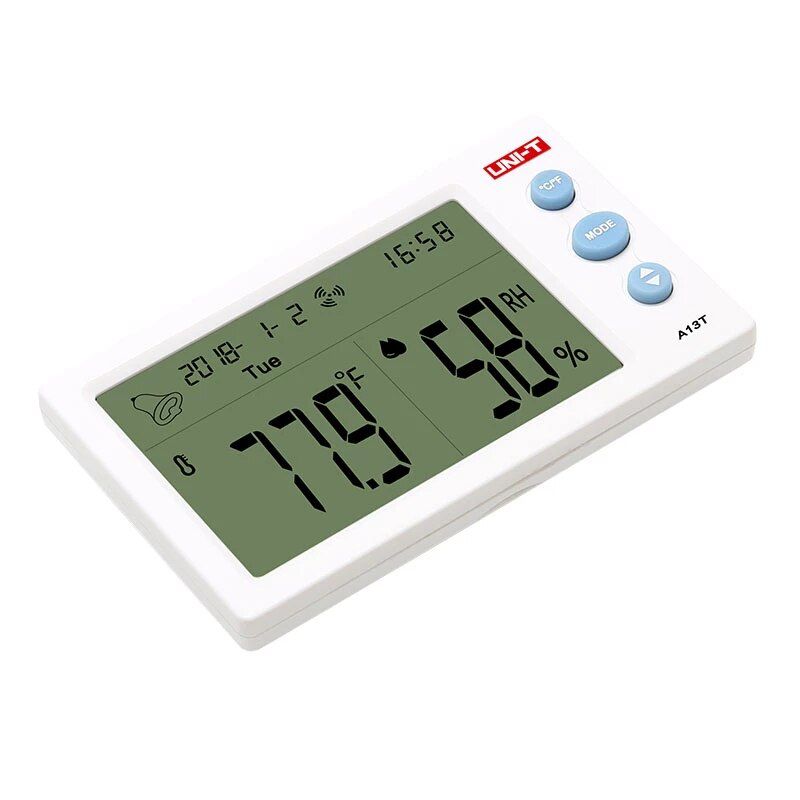 UNI-T A13T Temperature Humidity Meter; Indoor temperature and humidity table, time/date/week/temperature humidity display
