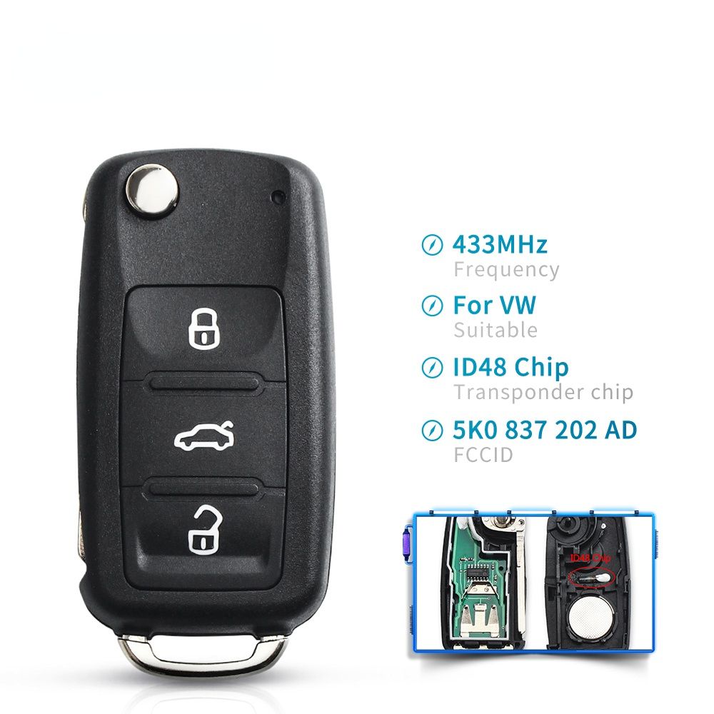 434MHz Car 5K0837202AD Remote Key ID48 Chip 