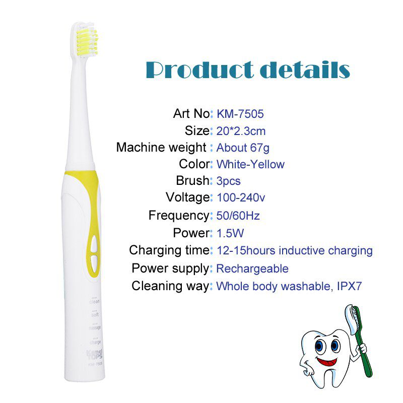 IPX7 washable electric toothbrush rechargeable ultrasoni