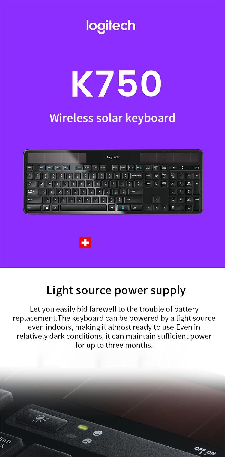 Logitech K750 Wireless Keyboard Solar Light Powered Keyb