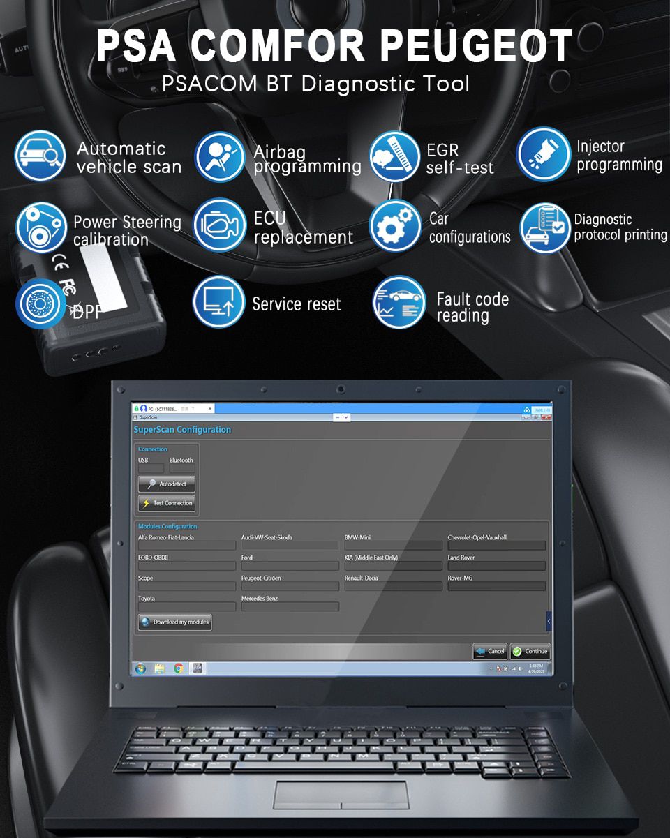 PSA-COM BT Interface OBD2 Diagnostic&Programming 