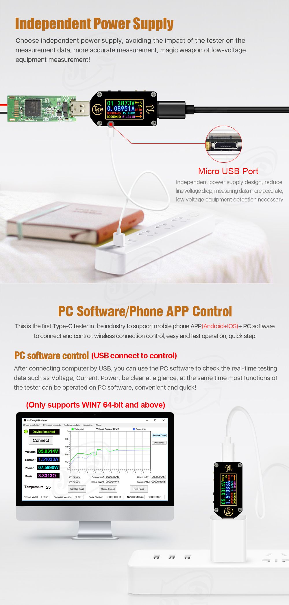 TC66/TC66C Type-C PD trigger USB-C Voltmeter